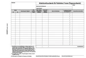 Arbeitszeitnachweis für Fahrlehrer (DIN-A5, Block mit 50 Blatt)