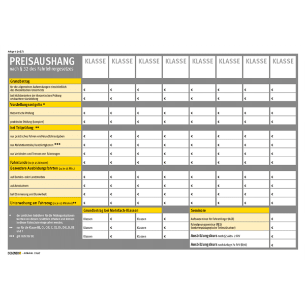 Preisaushang