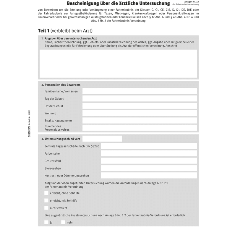 ärztliche Untersuchung Ausbildung über 18 Formular Bescheinigung über die ärztliche Untersuchung » DEGENER Verlag Onlineshop