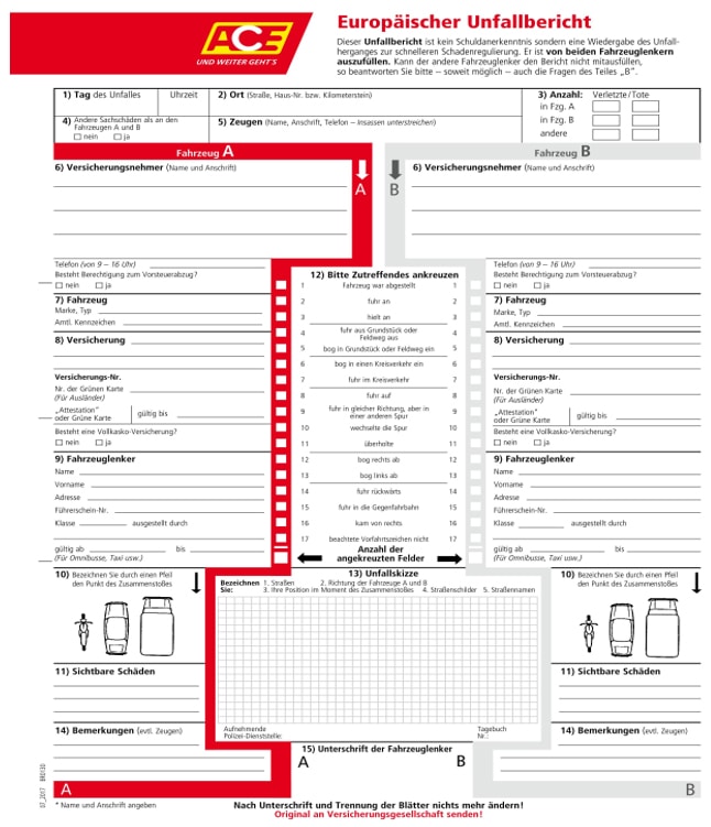 Am besten im Handschuhfach dabei: Der Europäische Unfallbericht.