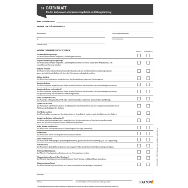 Datenblatt Fahrerassistenzsysteme - PDF-Download