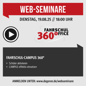 Web-Seminar "FAHRSCHUL-CAMPUS 360°"<br>am 19.08.2025 um 18:00 Uhr